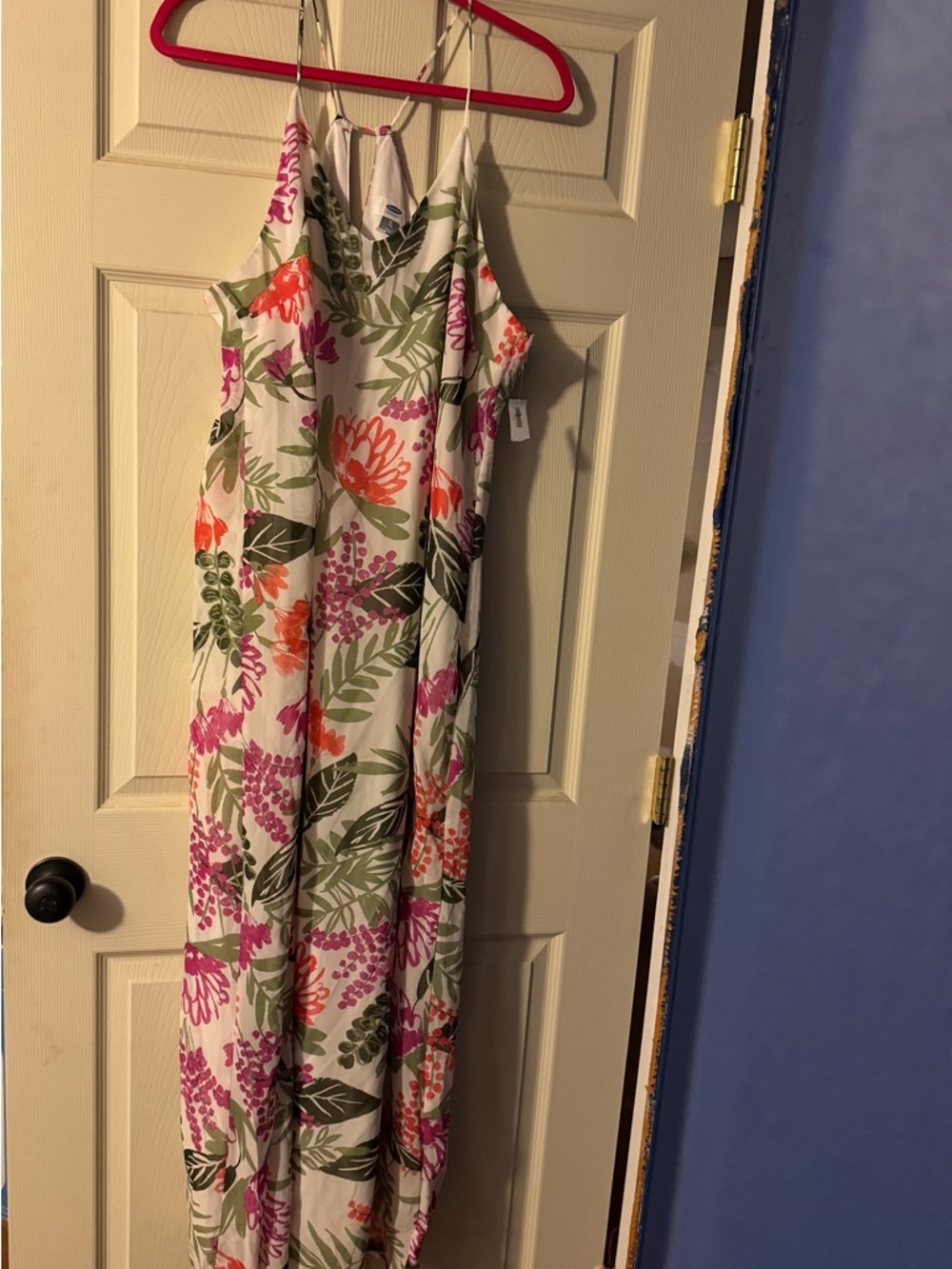 Old Navy White Floral Flowy Maxi Dress with Pink & Green PrintNWT